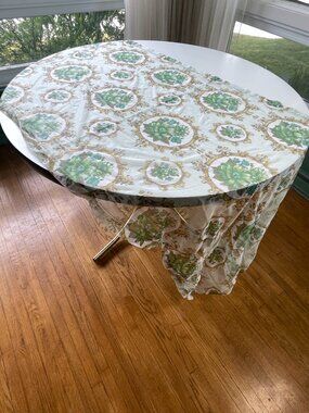 Vintage 60s sheer floral curtain, green flower bouquets, single short wide panel